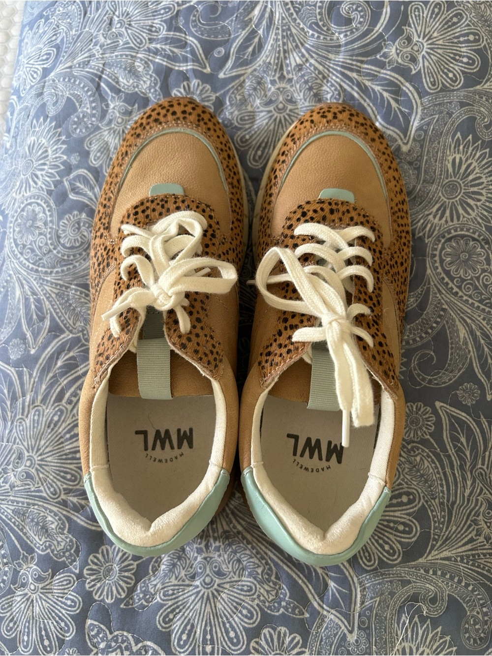 Madewell Tan Leopard Print Sneakers with Mint Accents